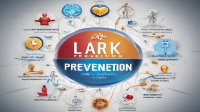 Digital representation of Lark Diabetes Prevention Program with symbols of healthcare innovation and prevention strategies.