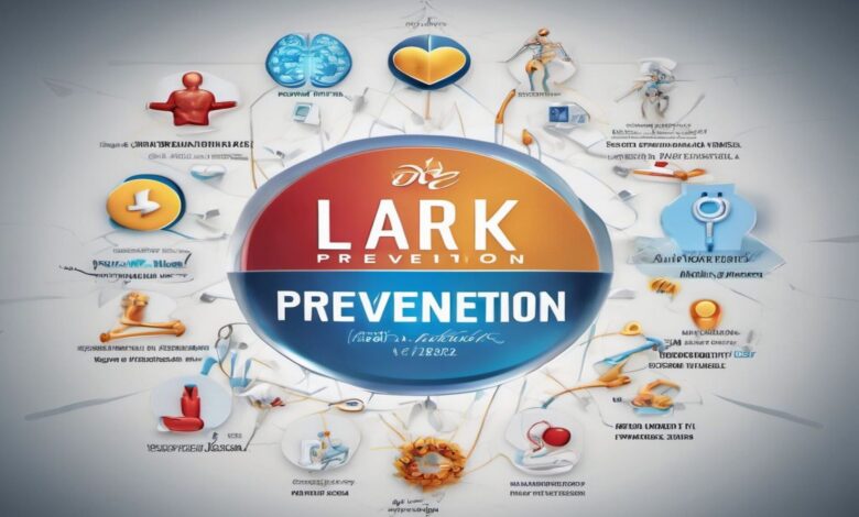 Digital representation of Lark Diabetes Prevention Program with symbols of healthcare innovation and prevention strategies.