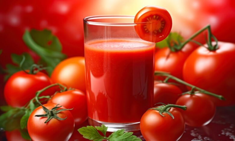 fresh red tomato juice in a glass generative ai