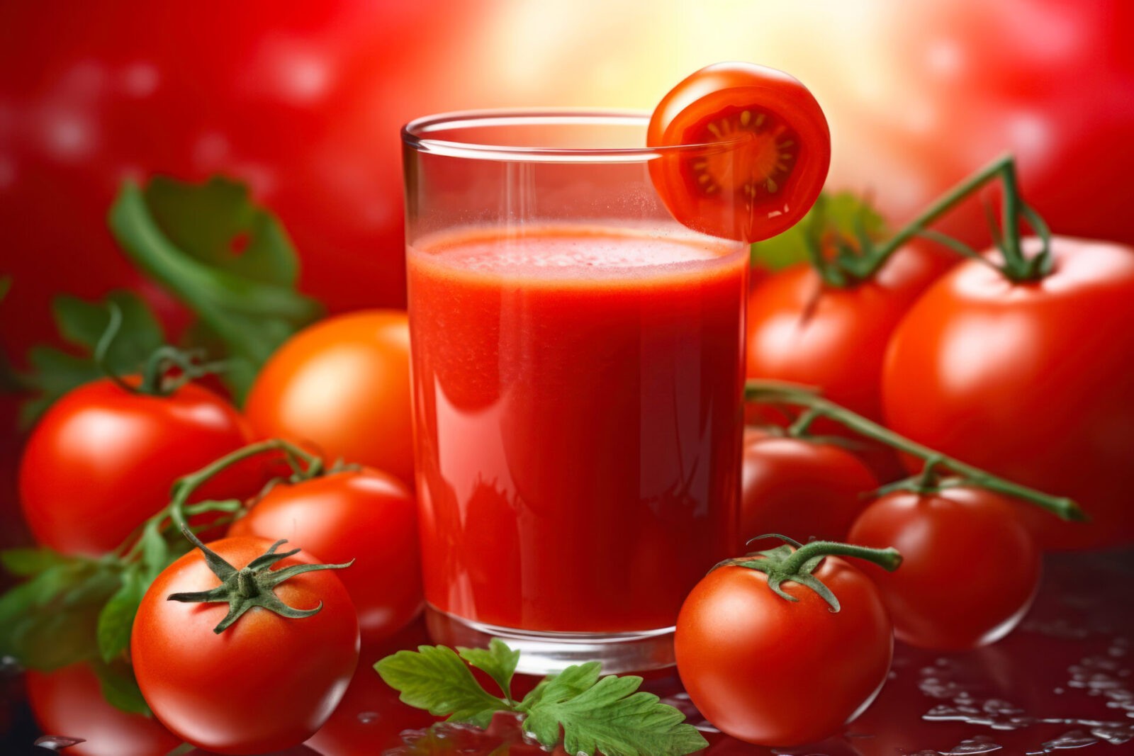 fresh red tomato juice in a glass generative ai