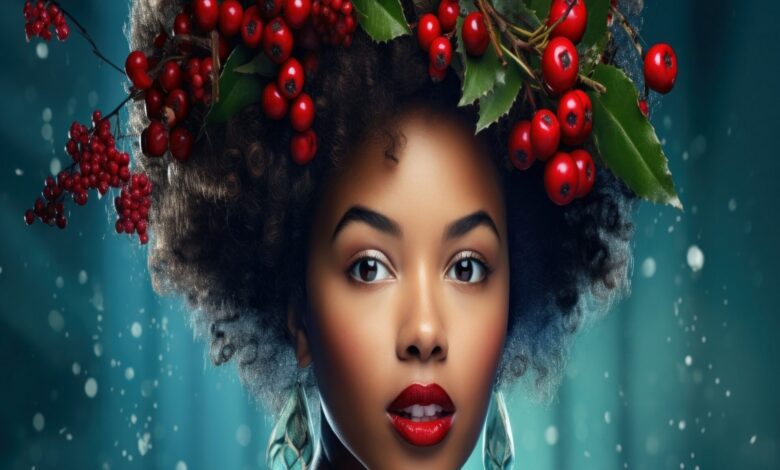 Model girl with red berries