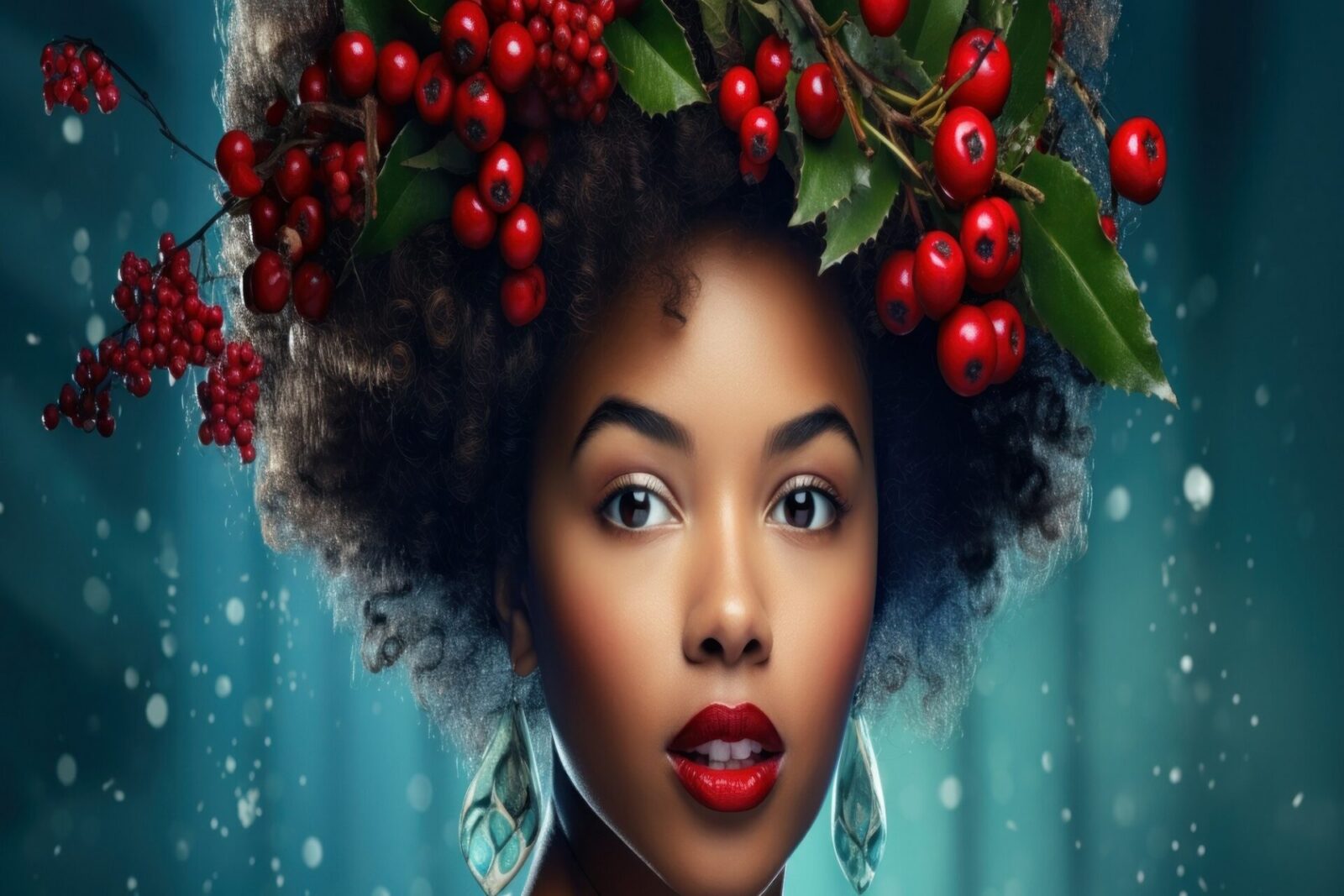 Model girl with red berries