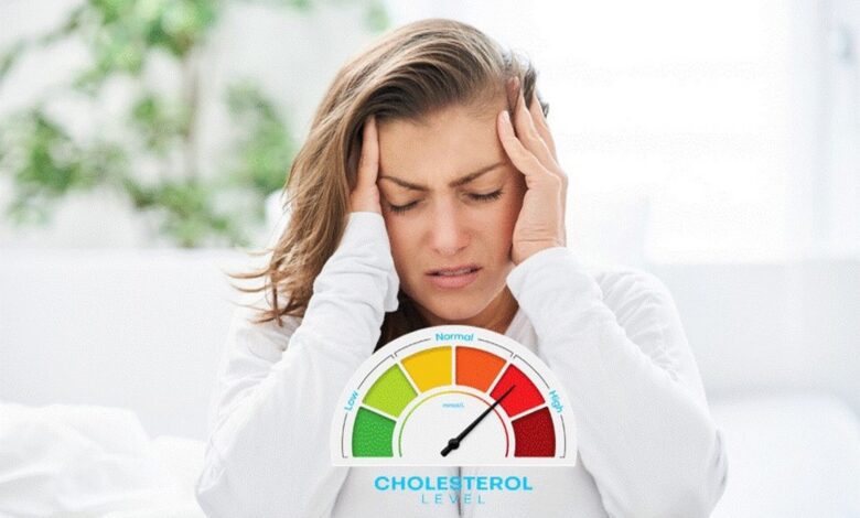 Woman experiencing headache due to high cholesterol levels