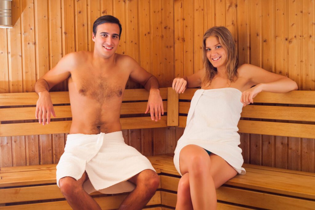 a couple in a sauna