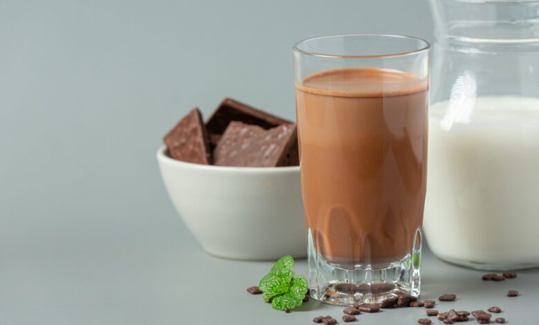 glass chocolate milk dark surface