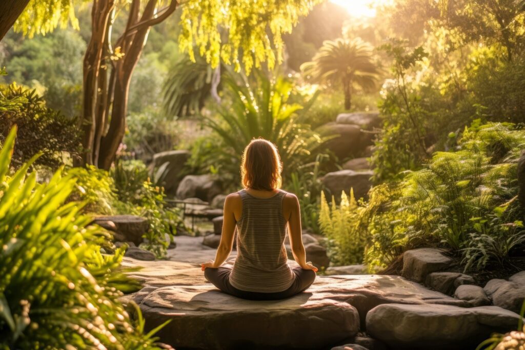 person practicing yoga in a peaceful outdoor setting connecting with nature 