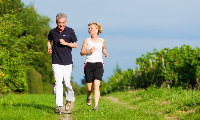 senior couple jogging sport