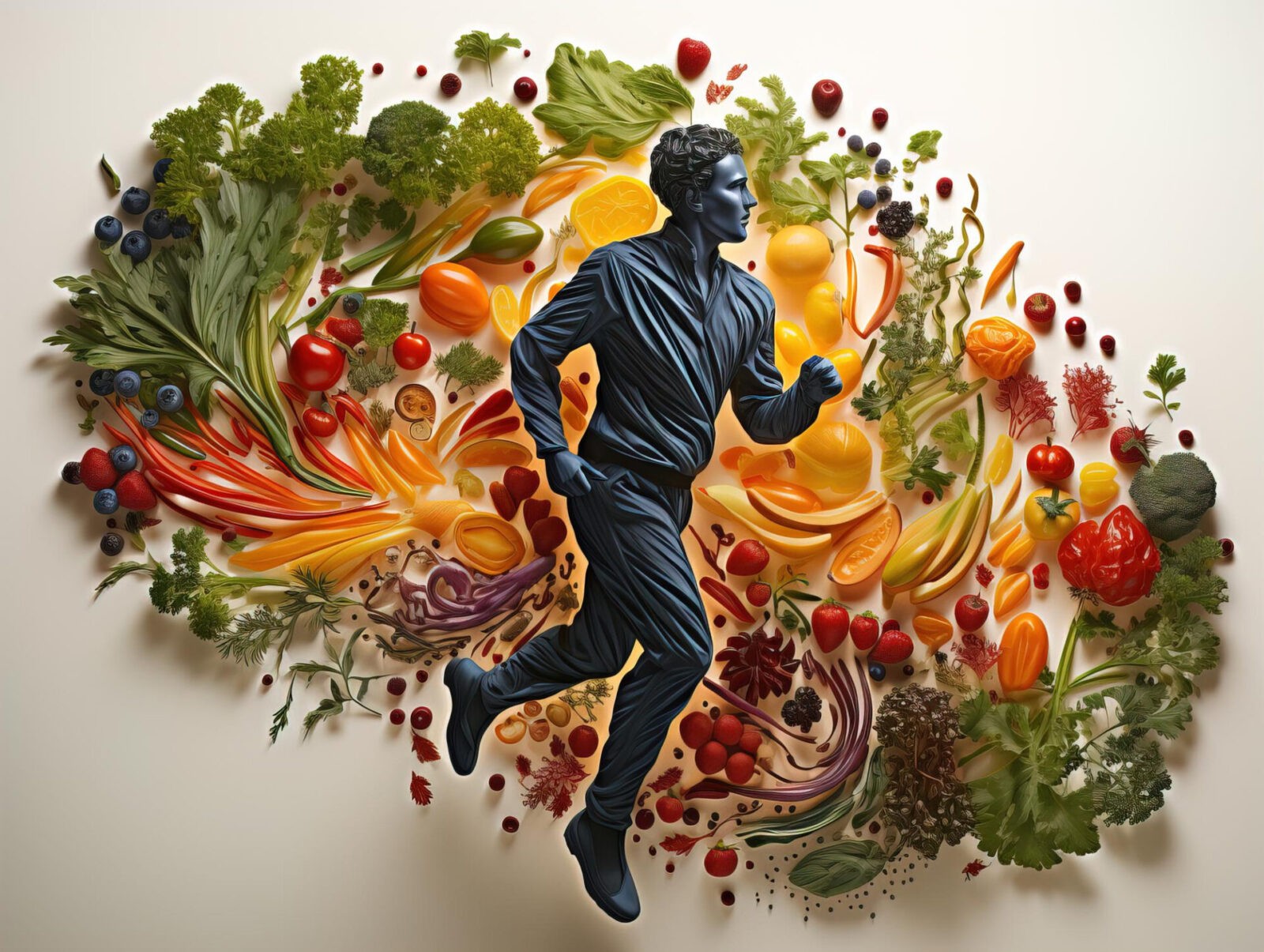 silhouette man running background vegetables fruits healthy eating generative ai